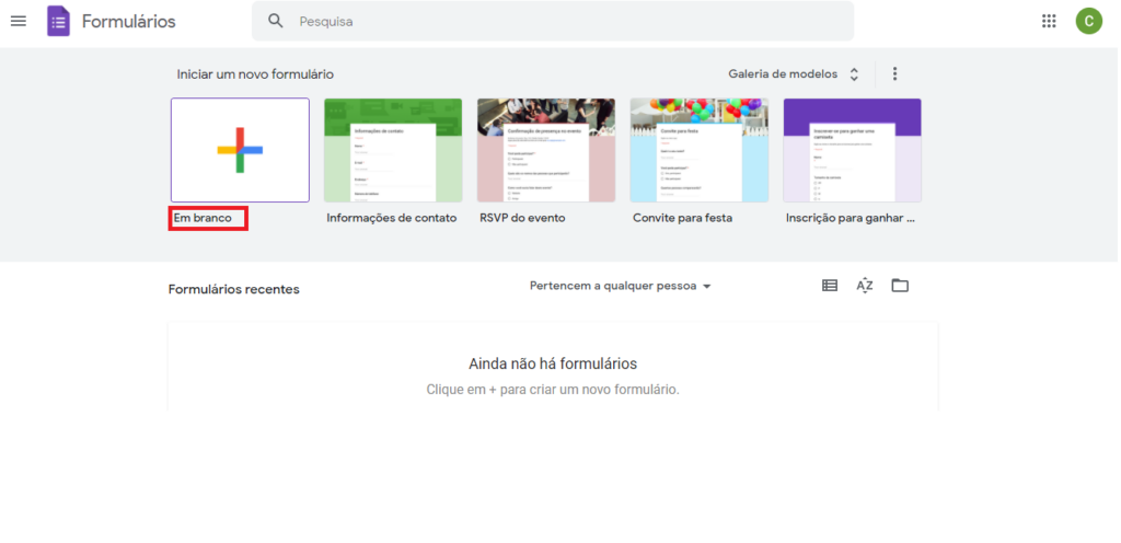 Google Forms - Documento em branco