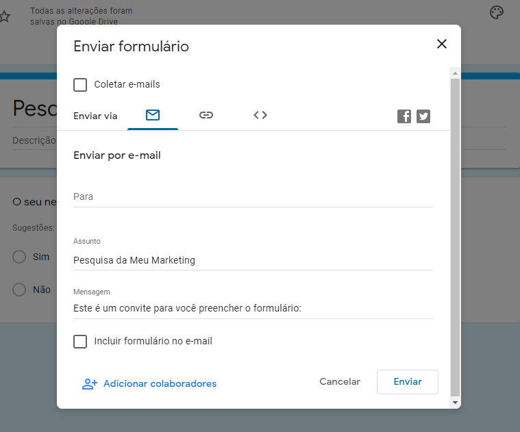 Google Forms - Salvar formulário