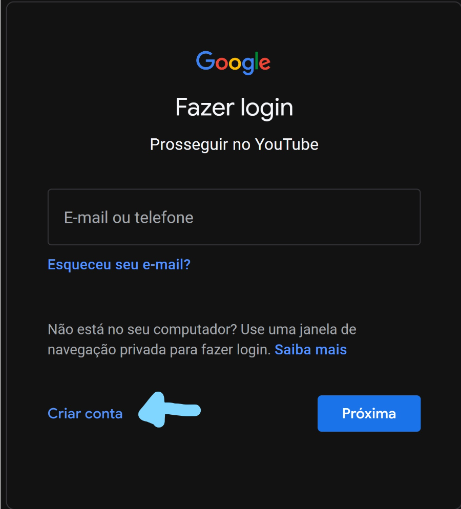 Criar conta no Google.