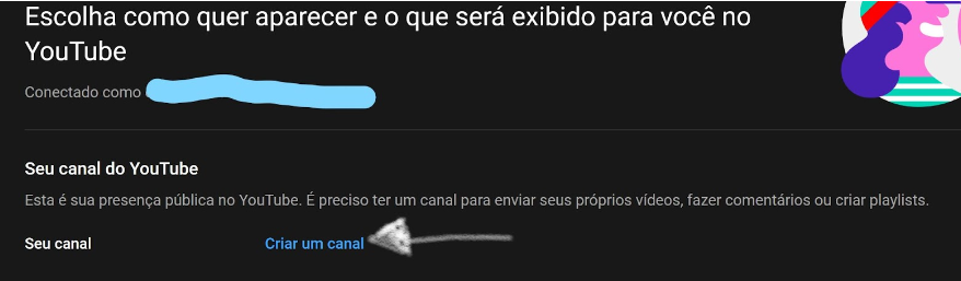 Criar canal no Youtube.