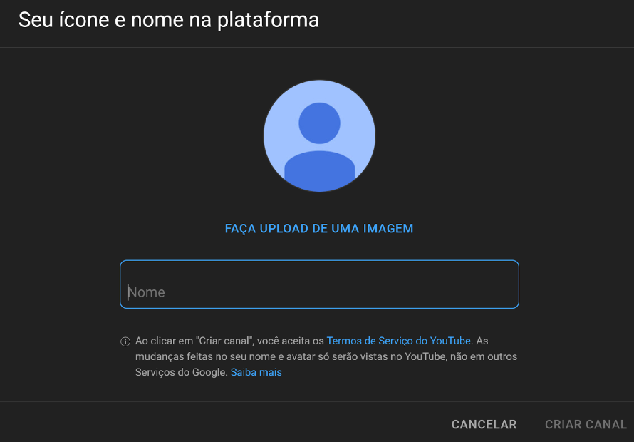 Nome do seu canal no YouTube.